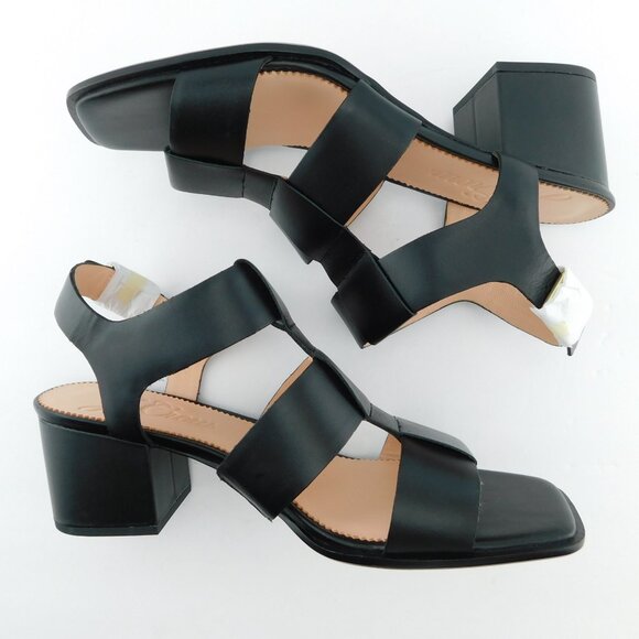 Unworn J. CREW Black Leather Block Heel Sling Back Caged Sandals 11 - Picture 4 of 8